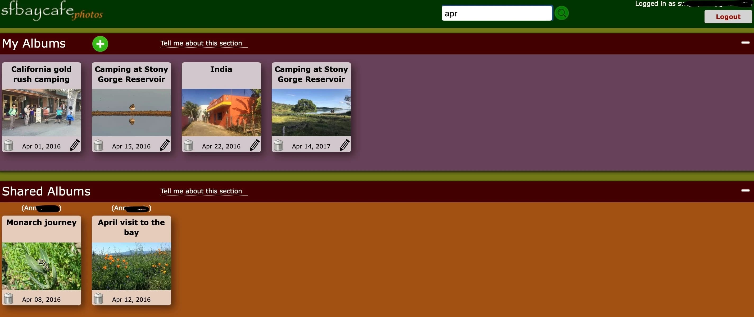 Main photo albums page on desktop.