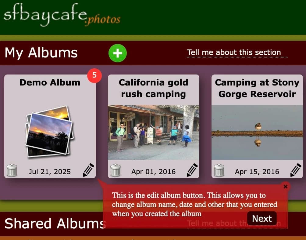First time onboarding tool-tip help on page features
