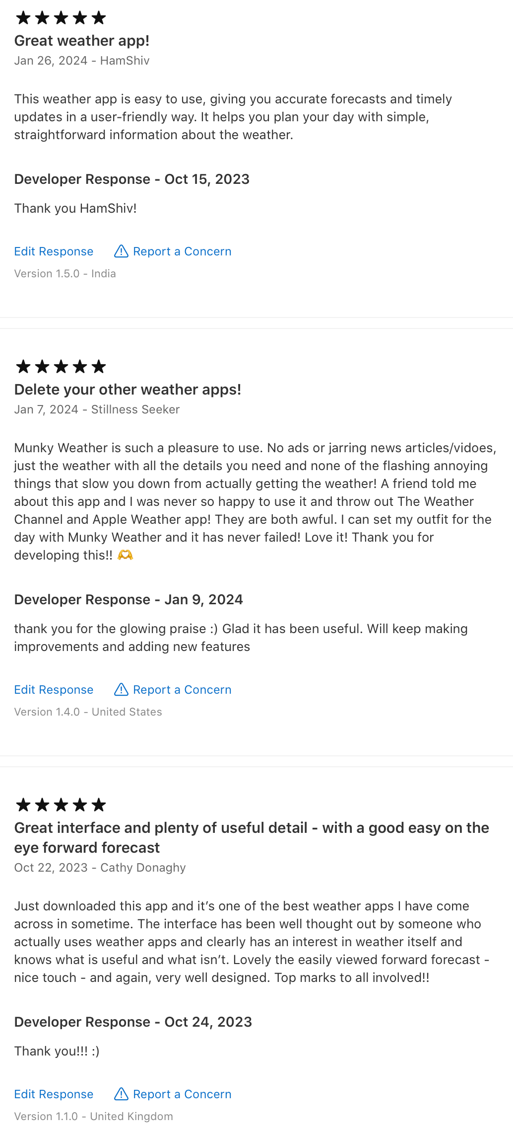User reviews on the app store